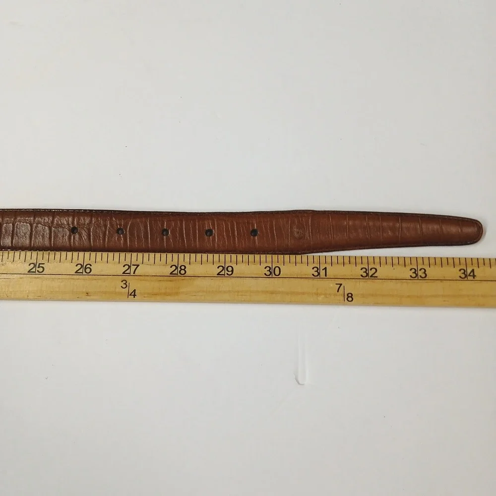 Henry Grethel Brown Croc Embossed Calfskin Leather Belt Brass Buckle‎ 30/75